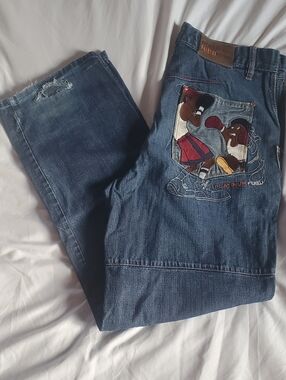 Fubu Platinum Vtg 1990's Men's Distressed Jeans Boxing, 34x30, (Actual 35x33)